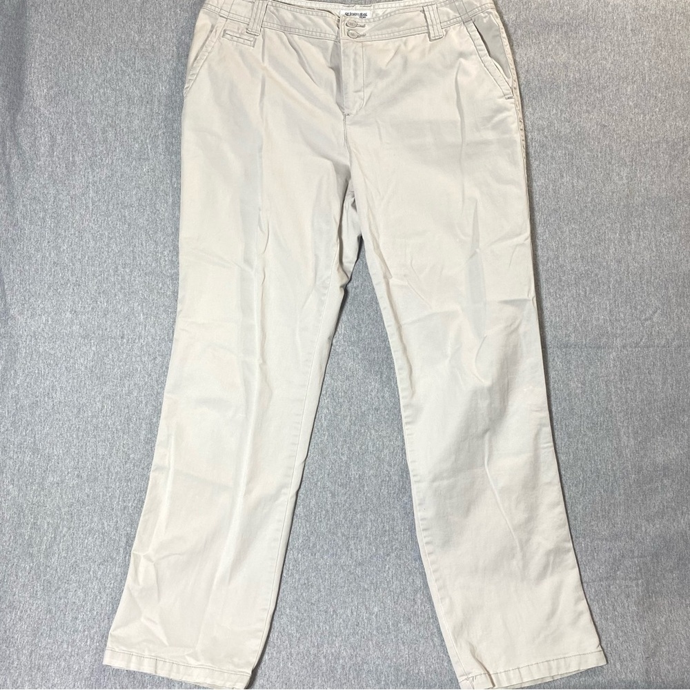 St Johns Bay Chino Pants Women's 14 Beige Khaki Straight Leg Mid Rise Career